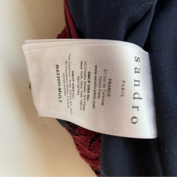 Sandro Rodney Maroon and Navy Color Block Lace Mini Dress - Size 1 (XS) - Picture 8 of 10